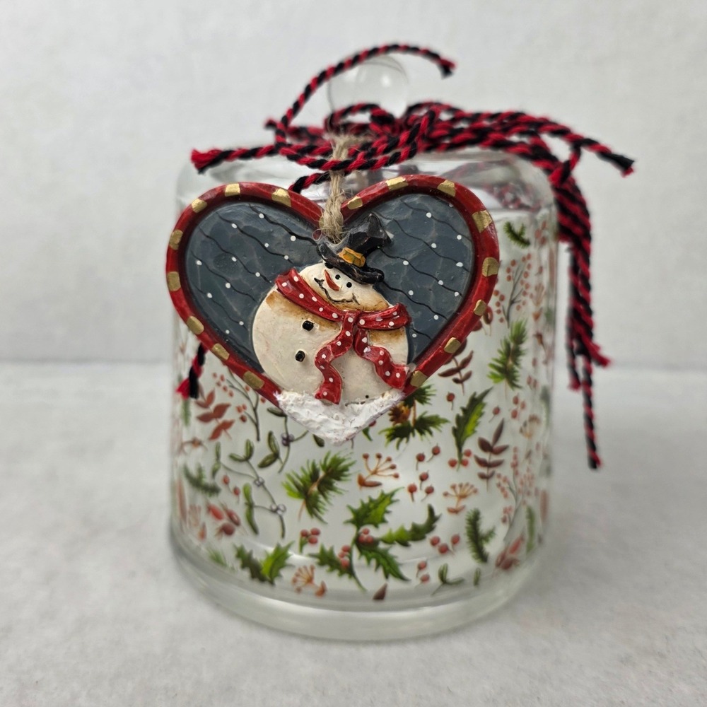 TII Collections Transpac Snowman Christmas Glass Candle Holder Heart Ornament